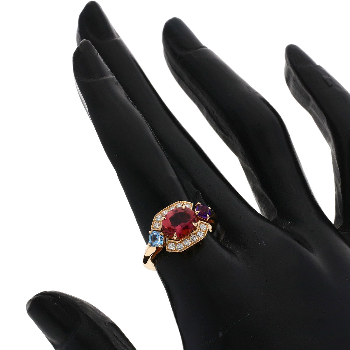 BVLGARI Allegra Pink Tourmaline Amethyst Aquamarine Diamond Ring K18 Pink Gold Ladies [Used]