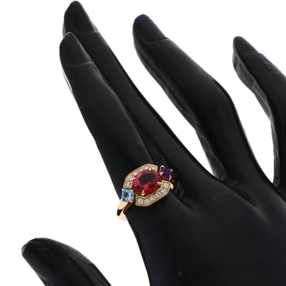 BVLGARI Allegra Pink Tourmaline Amethyst Aquamarine Diamond Ring K18 Pink Gold Ladies [Used]