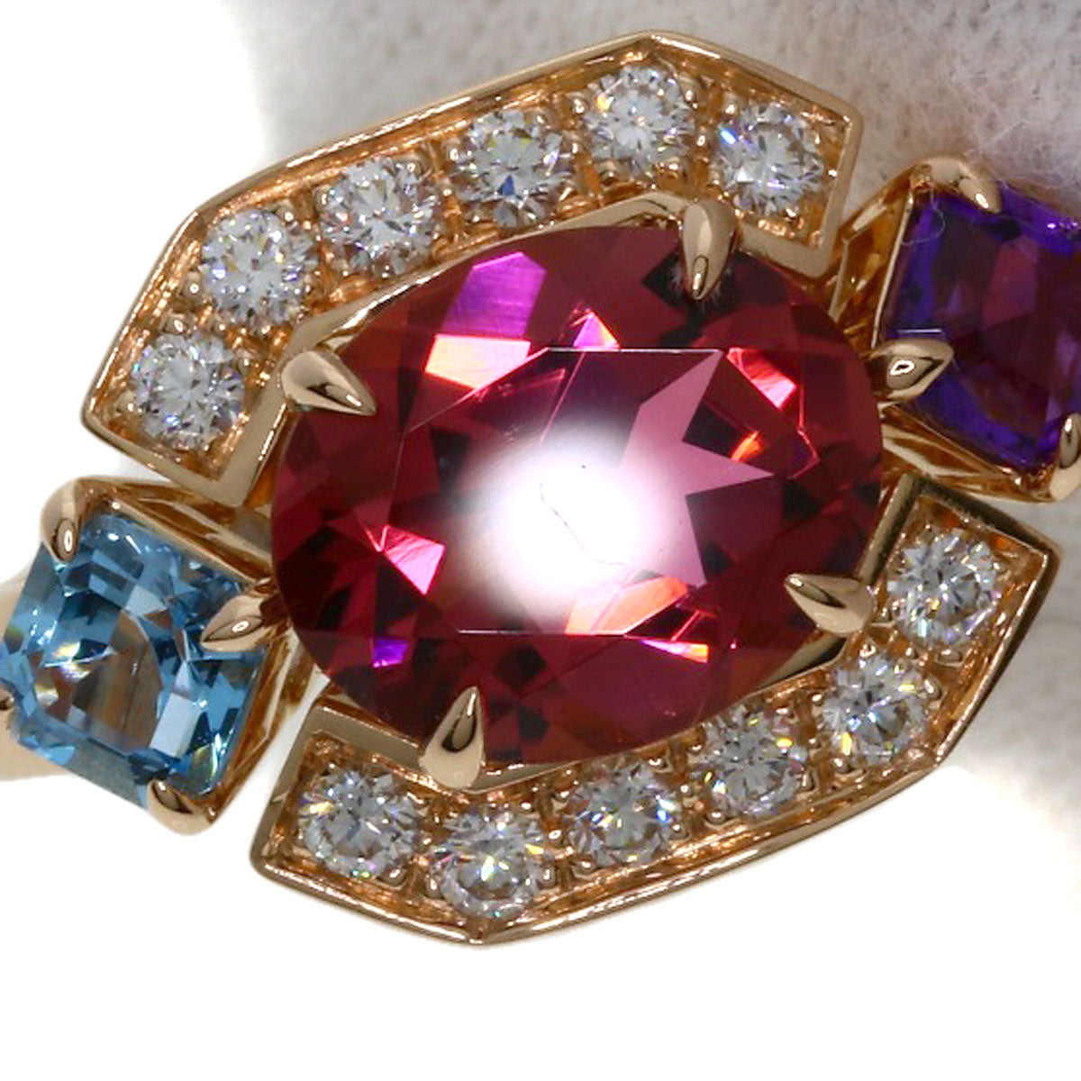 BVLGARI Allegra Pink Tourmaline Amethyst Aquamarine Diamond Ring K18 Pink Gold Ladies [Used]