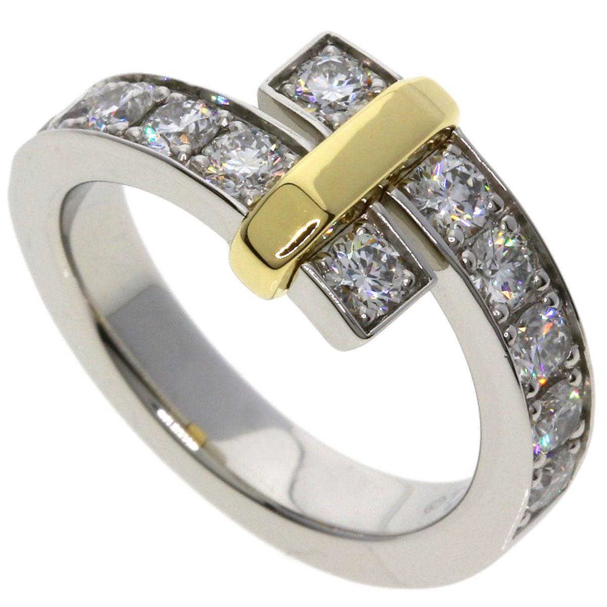 TIFFANY&Co. Edge Wide Bypass Diamond Ring Platinum PT950 18K Yellow GoldLadies [Used]