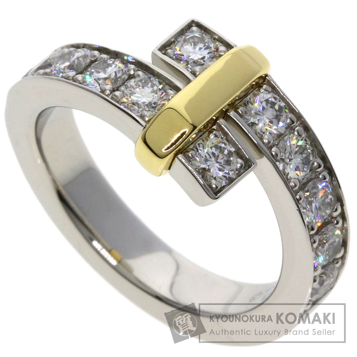 TIFFANY&Co. Edge Wide Bypass Diamond Ring Platinum PT950 18K Yellow GoldLadies [Used]