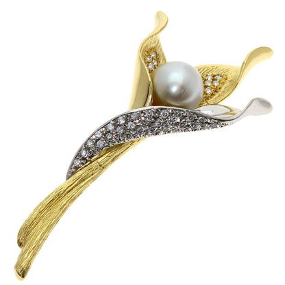 Pearl Pearl Diamond Brooch K18 Yellow Gold PT900 25.6g　Ladies