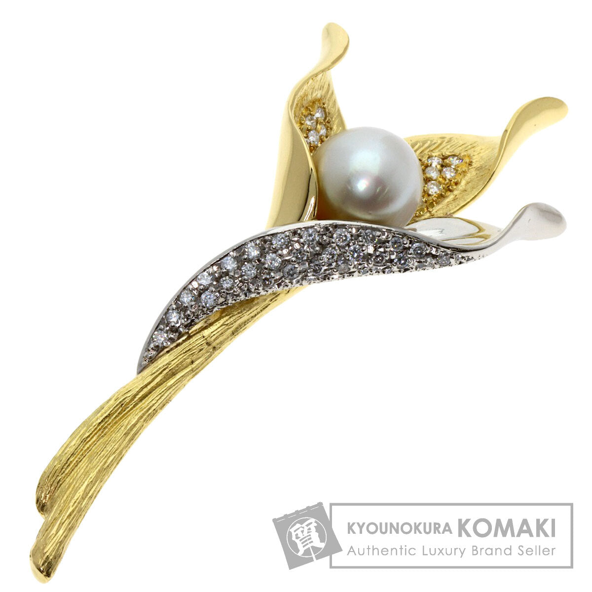 Pearl Pearl Diamond Brooch K18 Yellow Gold PT900 25.6g　Ladies