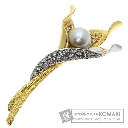 Pearl Pearl Diamond Brooch K18 Yellow Gold PT900 25.6g　Ladies
