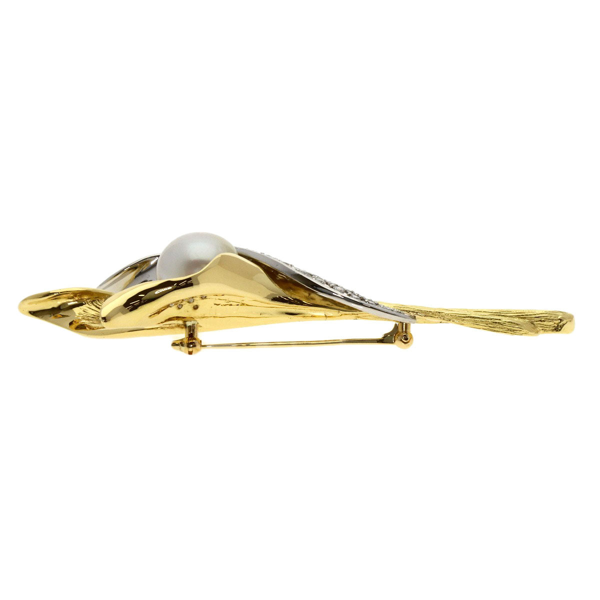 Pearl Pearl Diamond Brooch K18 Yellow Gold PT900 25.6g　Ladies