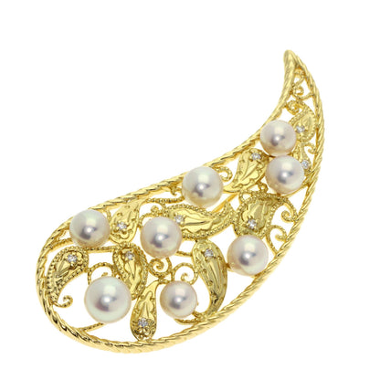 MIKIMOTO Akoya Pearl Pearl Diamond Brooch K18 Yellow Gold Ladies [Used]