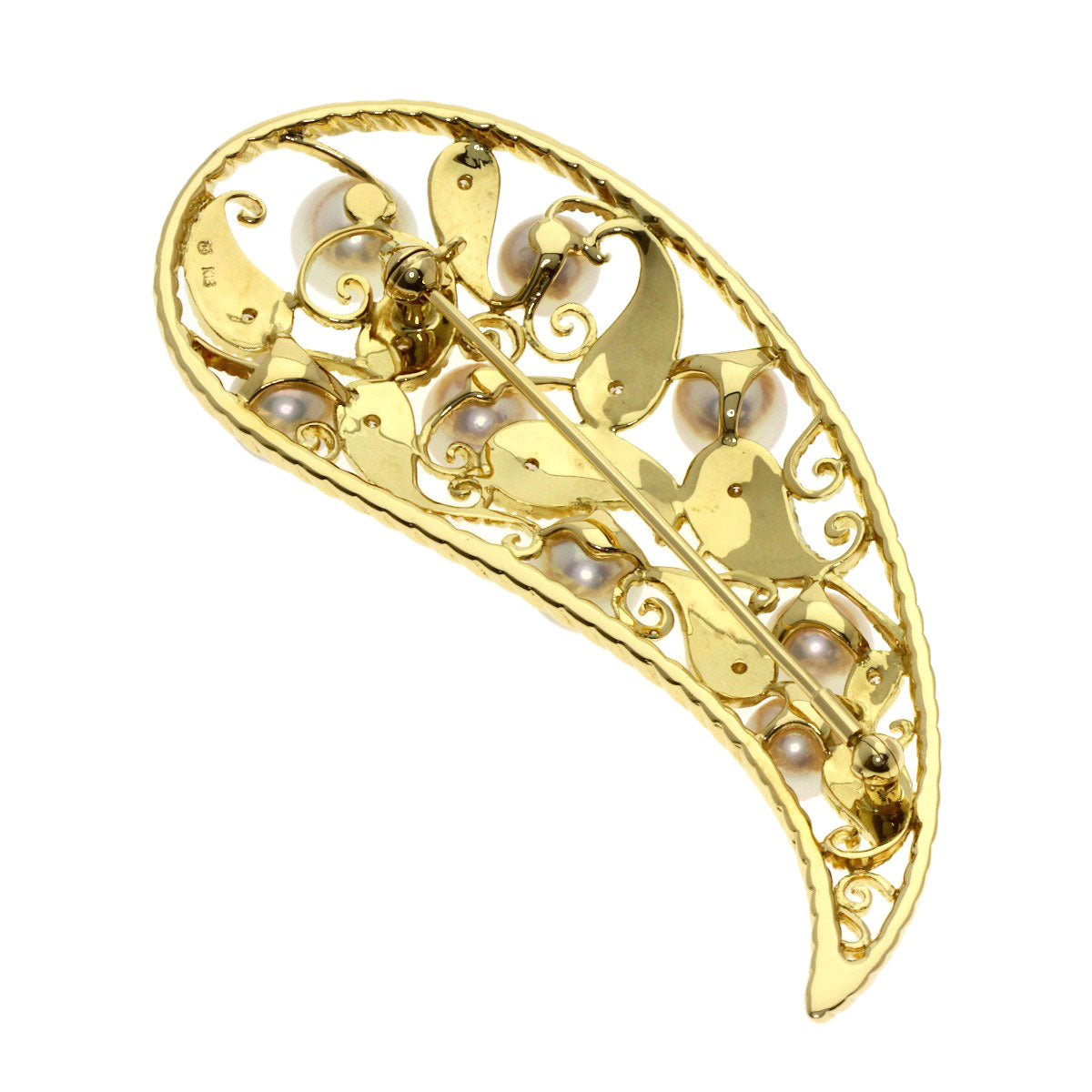 MIKIMOTO Akoya Pearl Pearl Diamond Brooch K18 Yellow Gold Ladies [Used]