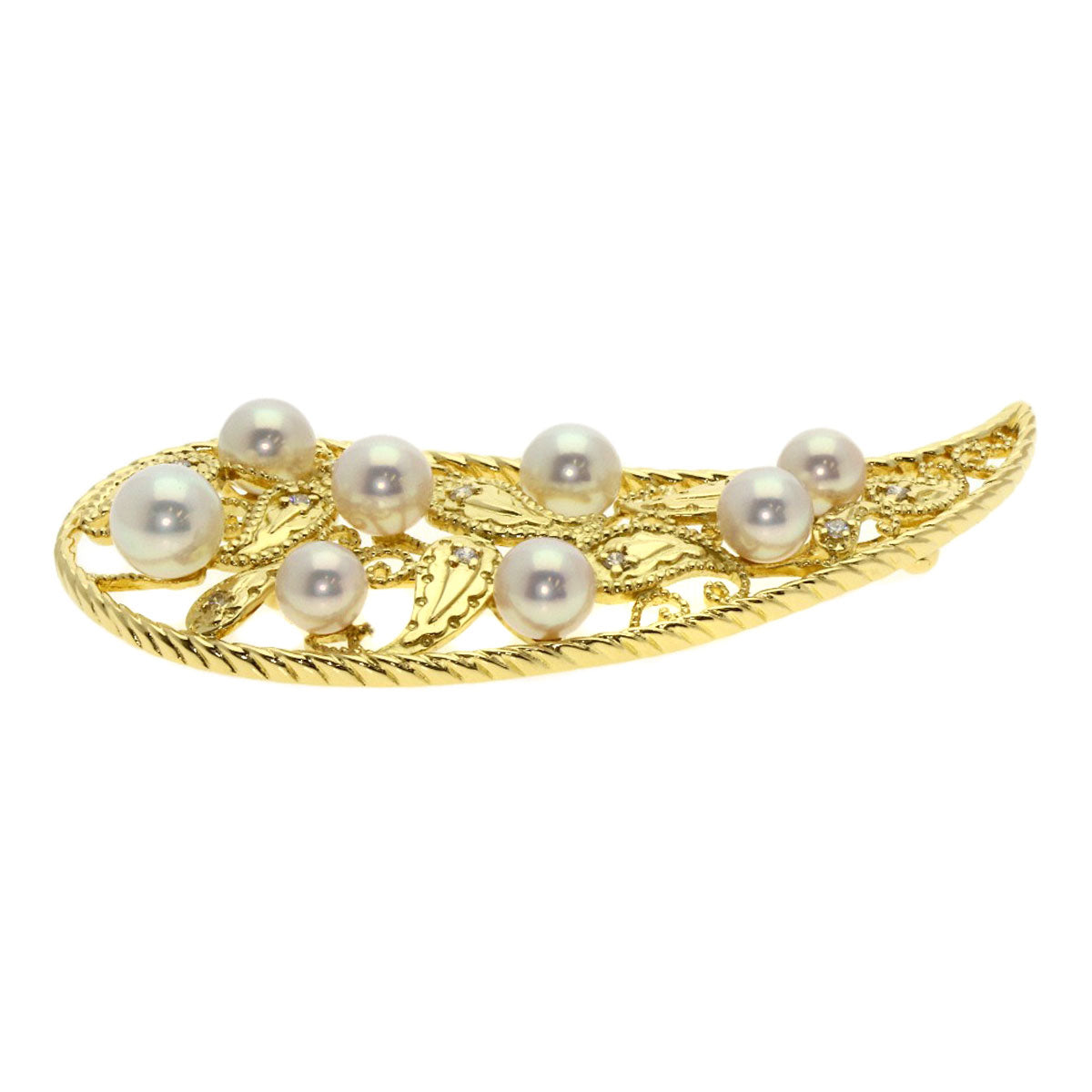 MIKIMOTO Akoya Pearl Pearl Diamond Brooch K18 Yellow Gold Ladies [Used]
