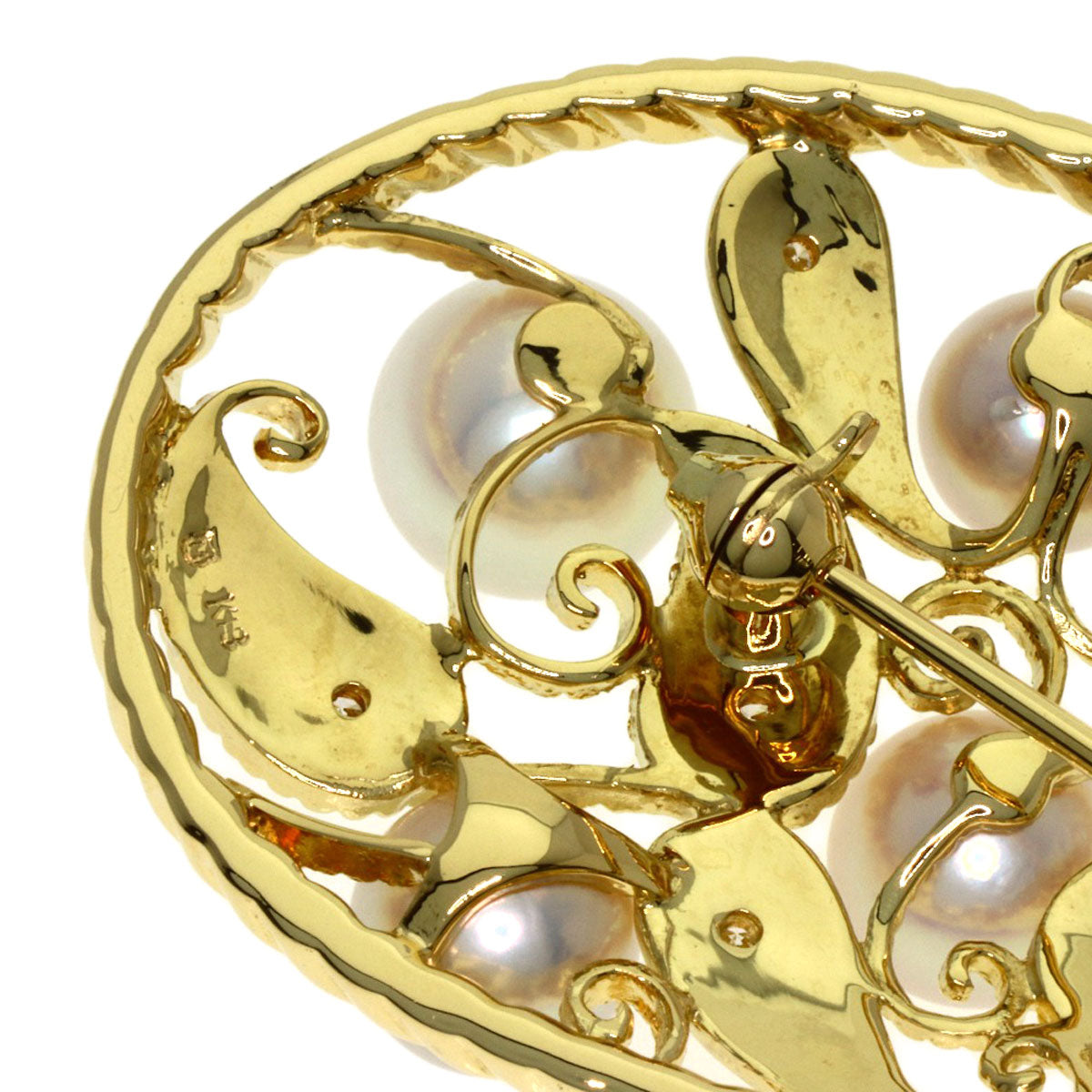 MIKIMOTO Akoya Pearl Pearl Diamond Brooch K18 Yellow Gold Ladies [Used]