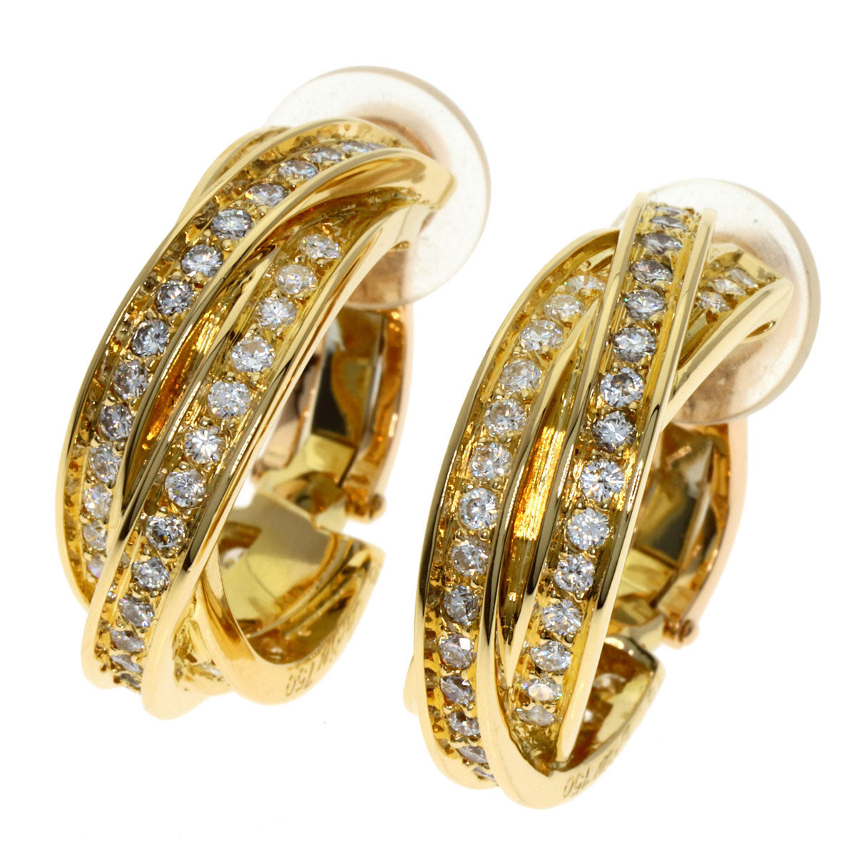 CARTIER Three Bangles Diamond Earring K18 Yellow Gold Ladies [Used]