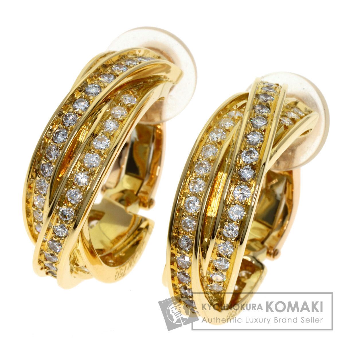 CARTIER Three Bangles Diamond Earring K18 Yellow Gold Ladies [Used]