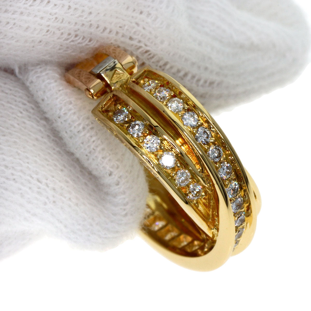 CARTIER Three Bangles Diamond Earring K18 Yellow Gold Ladies [Used]