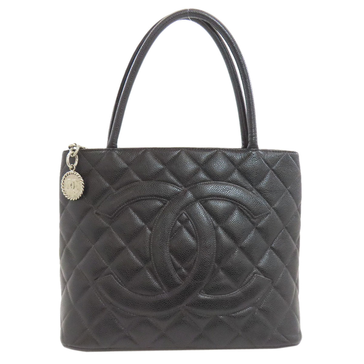CHANEL Medallion SilverHardware Tote Bag Grained Calfskin Skin Ladies [Used]
