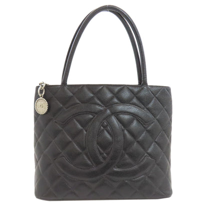 CHANEL Medallion SilverHardware Tote Bag Grained Calfskin Skin Ladies [Used]