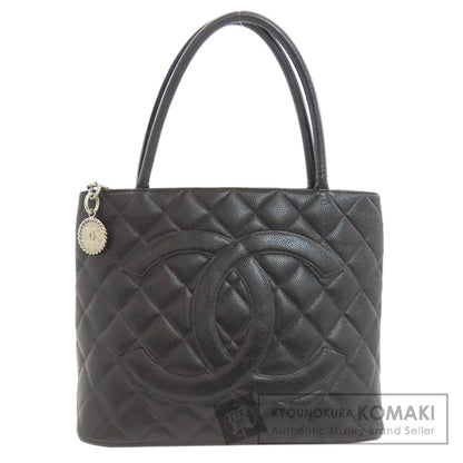CHANEL Medallion SilverHardware Tote Bag Grained Calfskin Skin Ladies [Used]