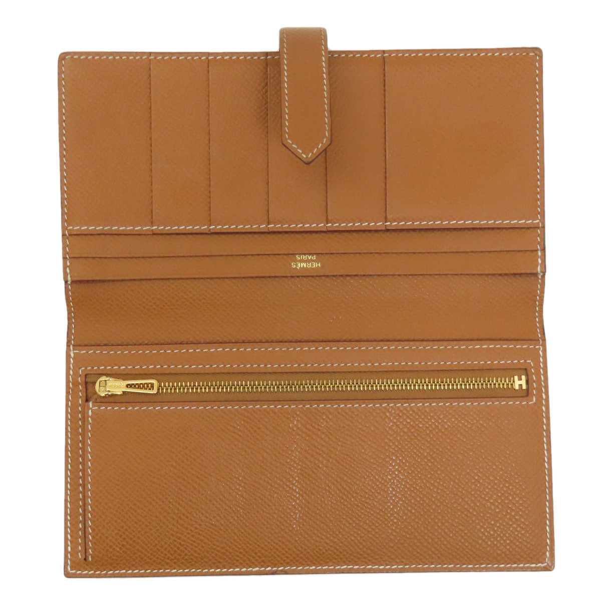HERMES Bear Souffle Gold GoldHardware Long wallet (with coin pocket) Epsom Ladies [Used]
