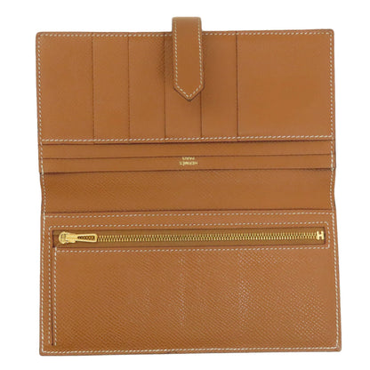 HERMES Bear Souffle Gold GoldHardware Long wallet (with coin pocket) Epsom Ladies [Used]