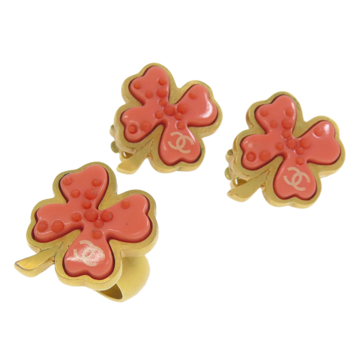 CHANEL Earring set clover motif Ring Metal Ladies [Used]