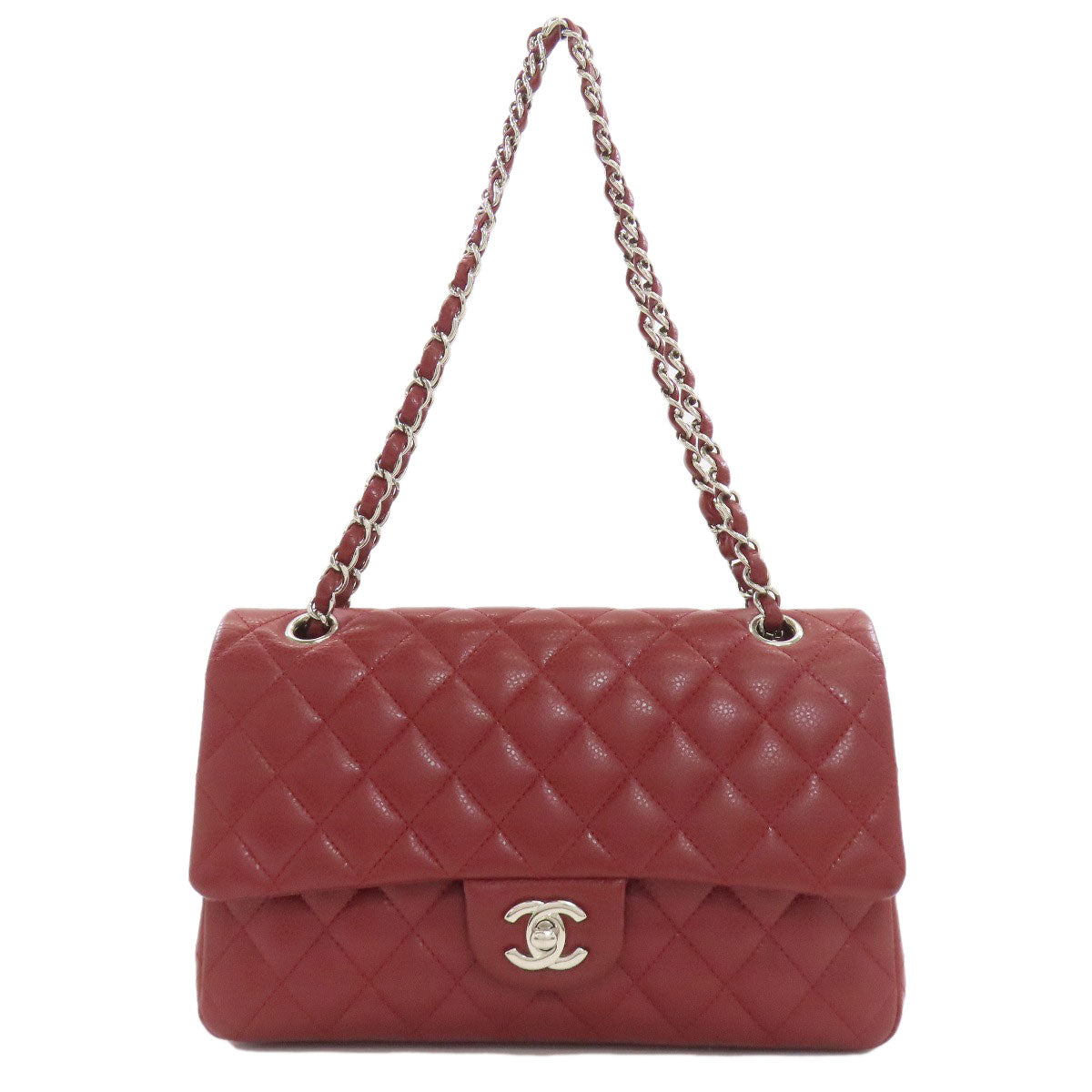 CHANEL Matelasse Double Flap Silver Hardware Shoulder Bag Grained Calfskin Skin Ladies [Used]
