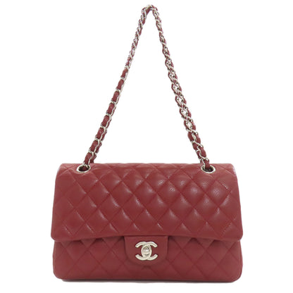 CHANEL Matelasse Double Flap Silver Hardware Shoulder Bag Grained Calfskin Skin Ladies [Used]