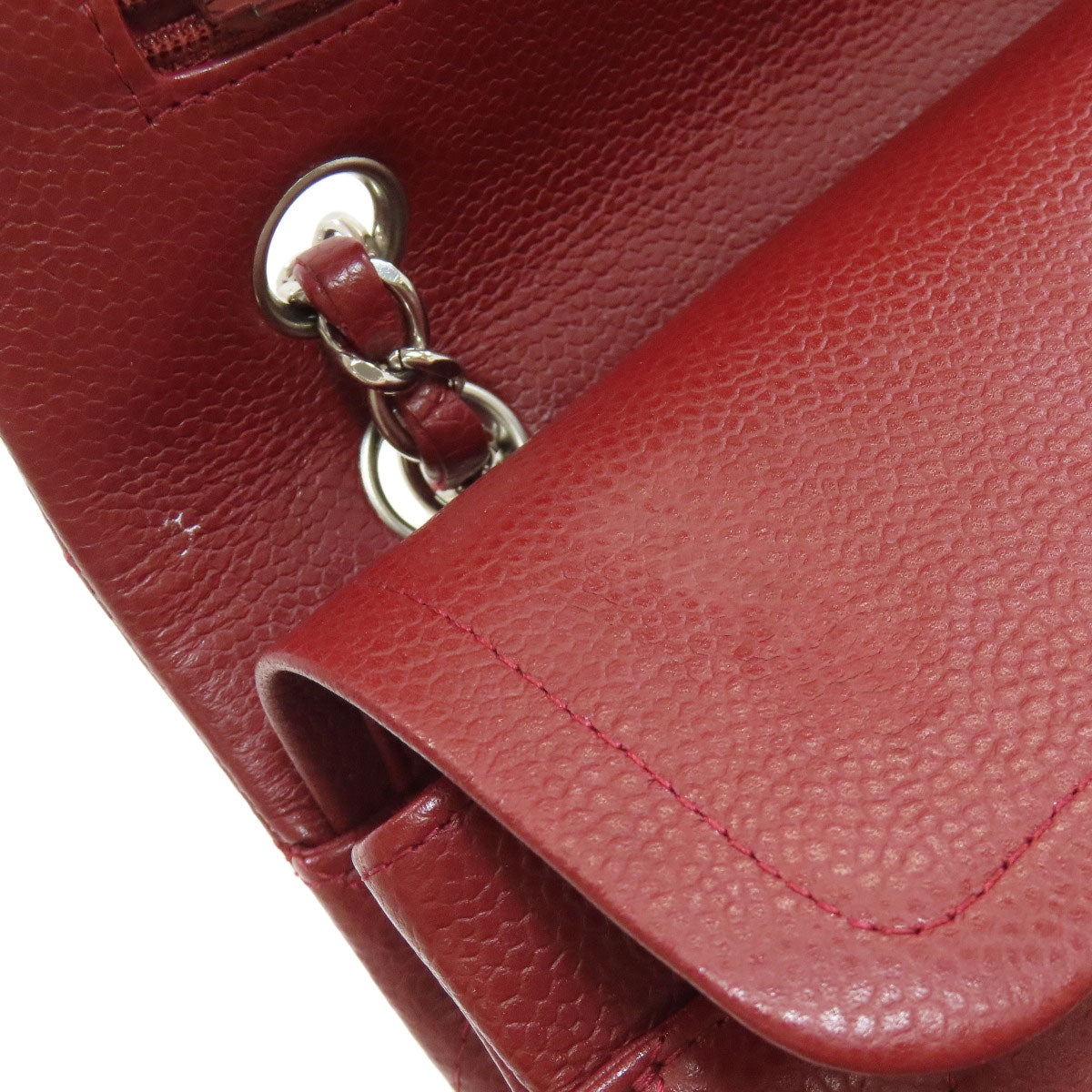 CHANEL Matelasse Double Flap Silver Hardware Shoulder Bag Grained Calfskin Skin Ladies [Used]