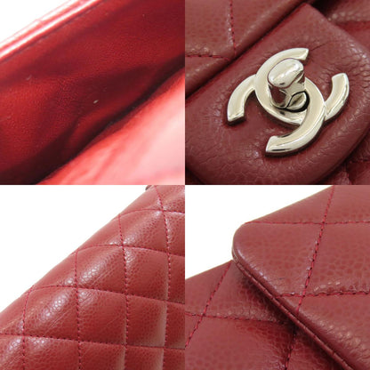 CHANEL Matelasse Double Flap Silver Hardware Shoulder Bag Grained Calfskin Skin Ladies [Used]