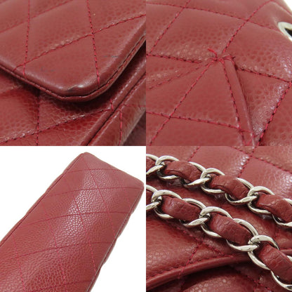 CHANEL Matelasse Double Flap Silver Hardware Shoulder Bag Grained Calfskin Skin Ladies [Used]