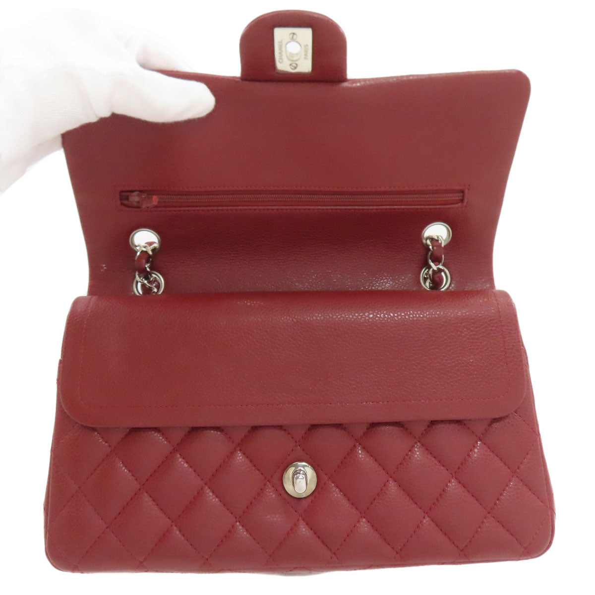 CHANEL Matelasse Double Flap Silver Hardware Shoulder Bag Grained Calfskin Skin Ladies [Used]