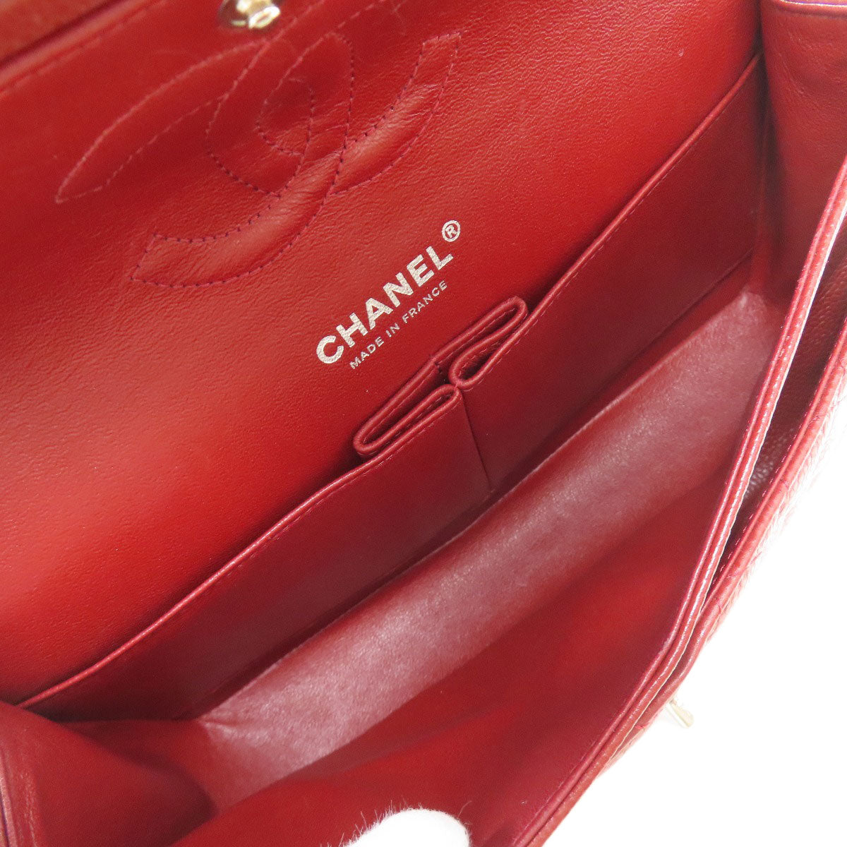CHANEL Matelasse Double Flap Silver Hardware Shoulder Bag Grained Calfskin Skin Ladies [Used]