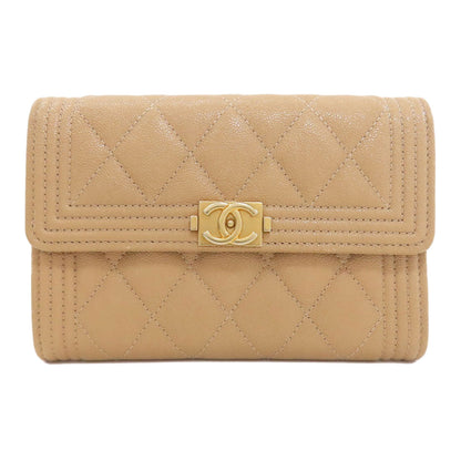 CHANEL A84385 Boy Chanel GoldHardware Bifold Wallet with Coin Pocket Grained Calfskin Skin Ladies [Used]