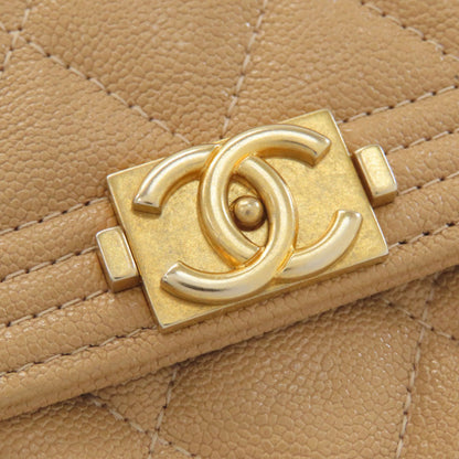 CHANEL A84385 Boy Chanel GoldHardware Bifold Wallet with Coin Pocket Grained Calfskin Skin Ladies [Used]