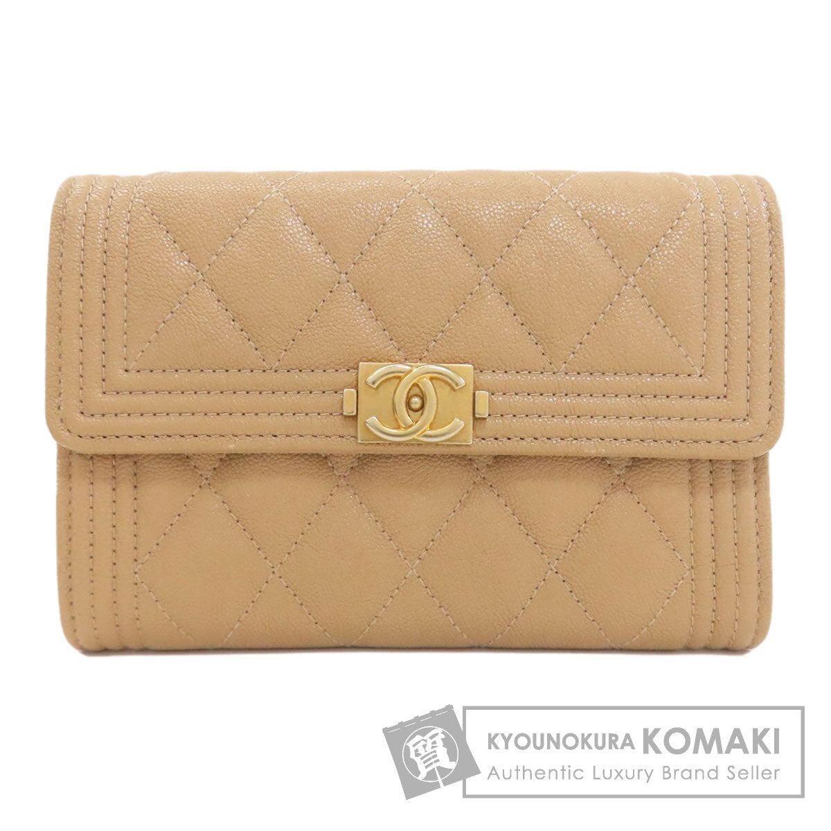 CHANEL A84385 Boy Chanel GoldHardware Bifold Wallet with Coin Pocket Grained Calfskin Skin Ladies [Used]