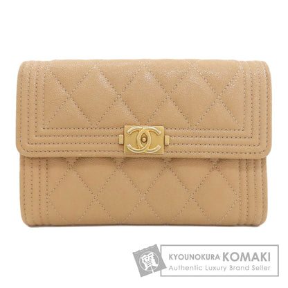 CHANEL A84385 Boy Chanel GoldHardware Bifold Wallet with Coin Pocket Grained Calfskin Skin Ladies [Used]