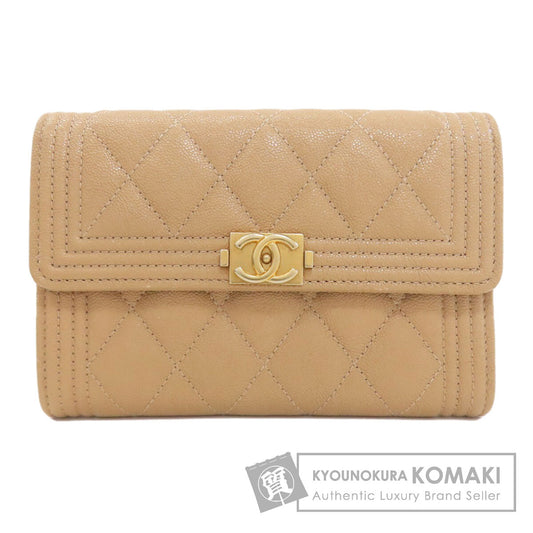 CHANEL A84385 Boy Chanel GoldHardware Bifold Wallet with Coin Pocket Grained Calfskin Skin Ladies [Used]
