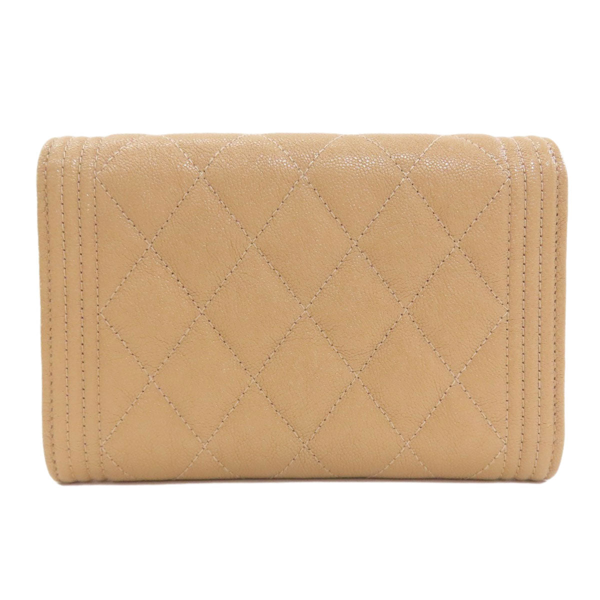 CHANEL A84385 Boy Chanel GoldHardware Bifold Wallet with Coin Pocket Grained Calfskin Skin Ladies [Used]