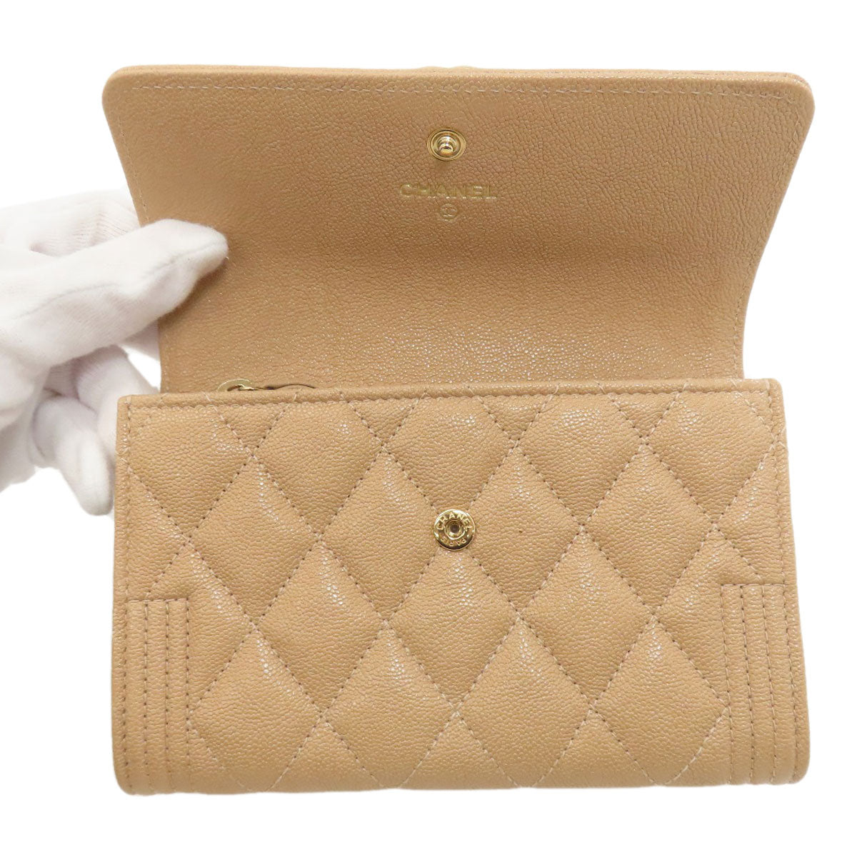 CHANEL A84385 Boy Chanel GoldHardware Bifold Wallet with Coin Pocket Grained Calfskin Skin Ladies [Used]