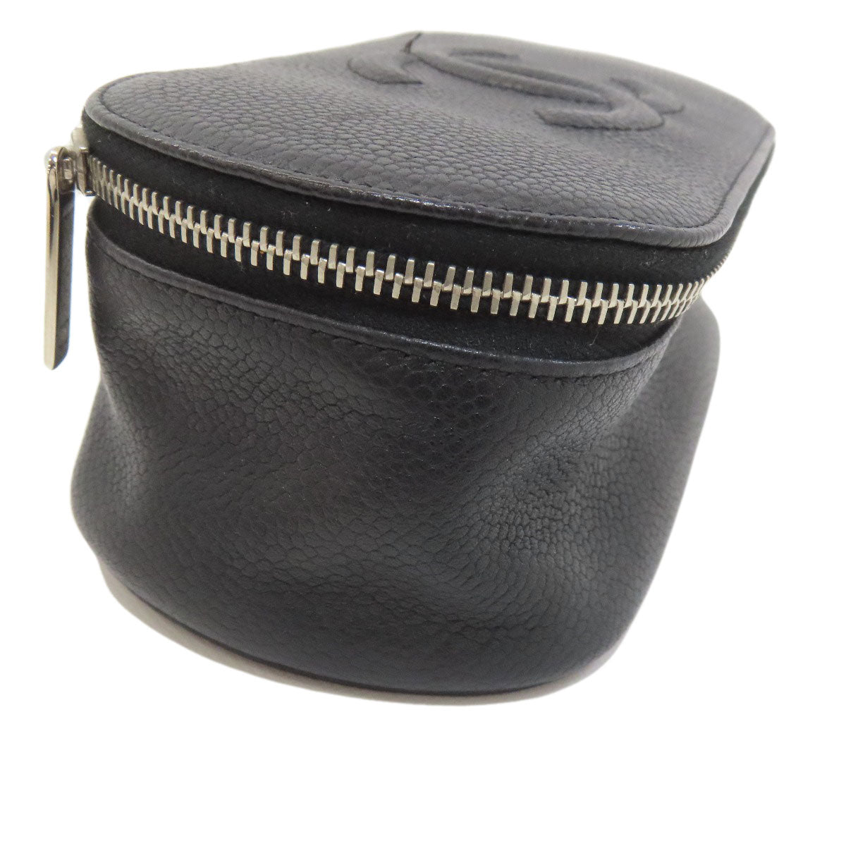CHANEL COCO Mark SilverHardware Cosmetics Pouch Grained Calfskin Skin Ladies [Used]