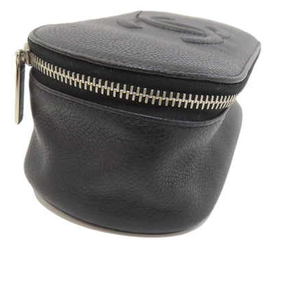 CHANEL COCO Mark SilverHardware Cosmetics Pouch Grained Calfskin Skin Ladies [Used]