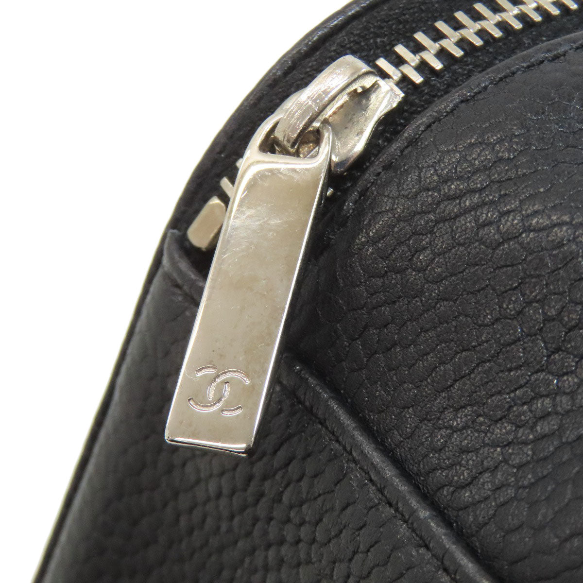 CHANEL COCO Mark SilverHardware Cosmetics Pouch Grained Calfskin Skin Ladies [Used]