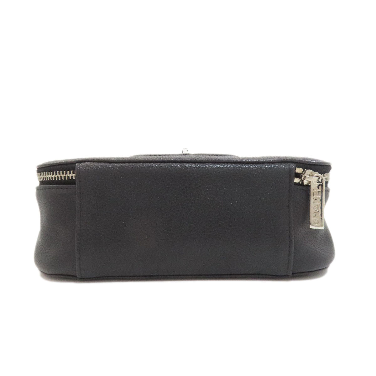 CHANEL COCO Mark SilverHardware Cosmetics Pouch Grained Calfskin Skin Ladies [Used]