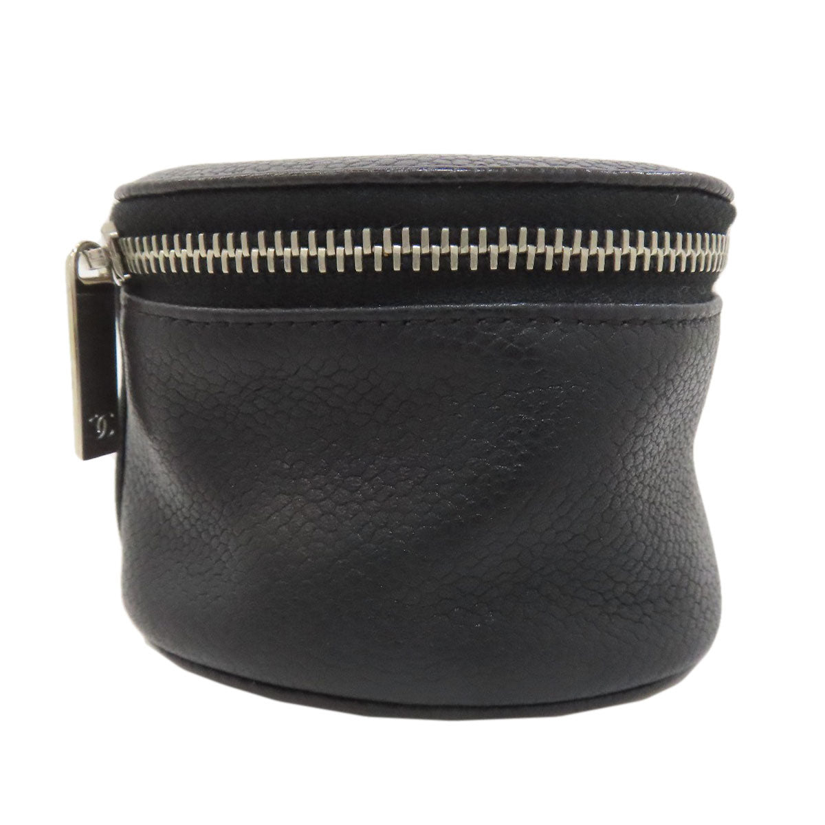 CHANEL COCO Mark SilverHardware Cosmetics Pouch Grained Calfskin Skin Ladies [Used]
