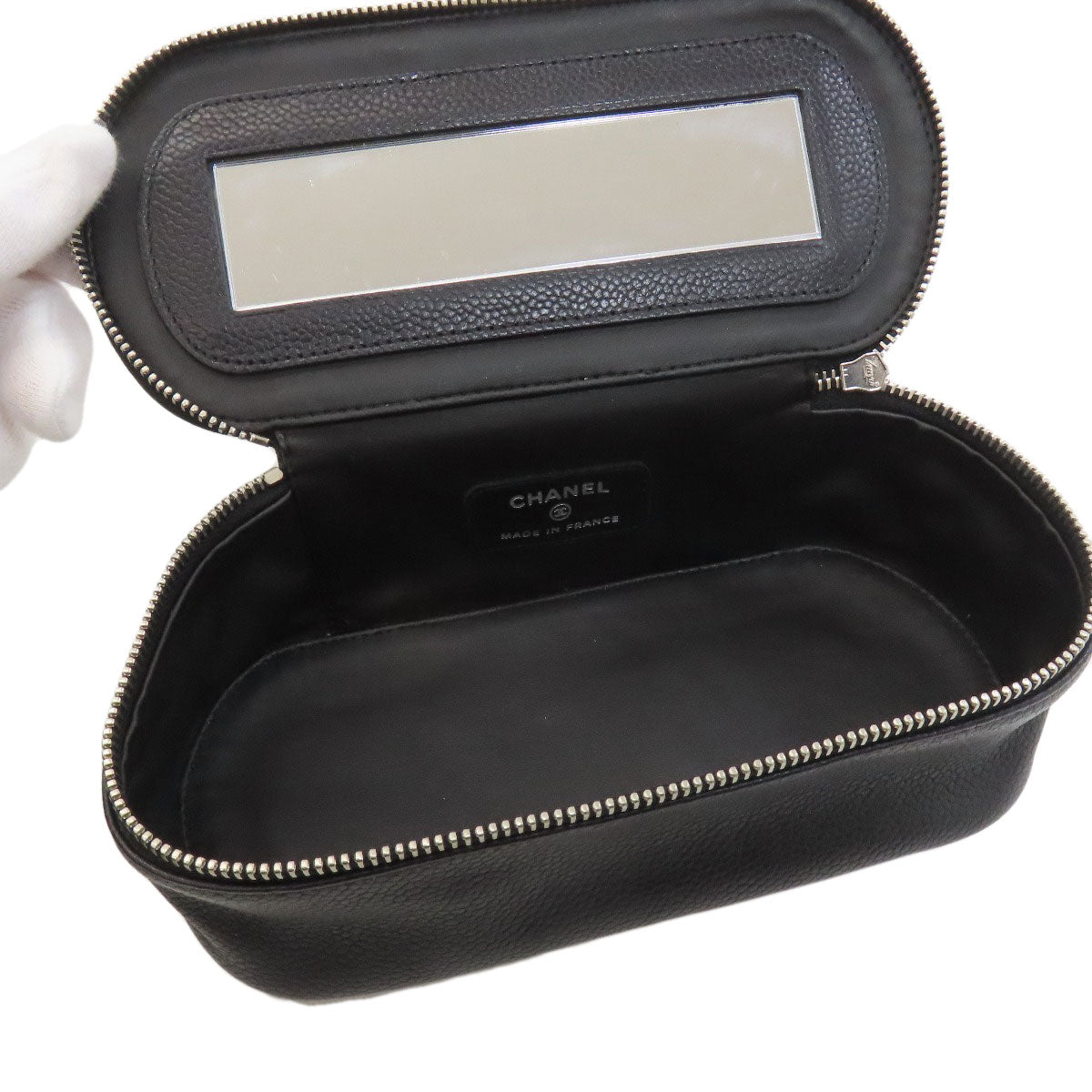 CHANEL COCO Mark SilverHardware Cosmetics Pouch Grained Calfskin Skin Ladies [Used]