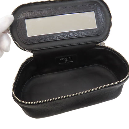CHANEL COCO Mark SilverHardware Cosmetics Pouch Grained Calfskin Skin Ladies [Used]