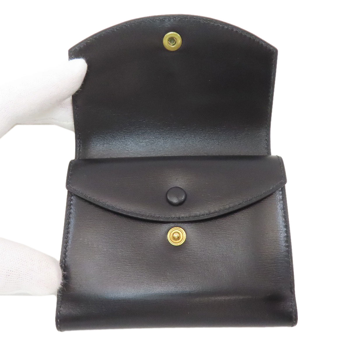 HERMES Tri-fold Compact Wallet GoldHardware Bifold Wallet with Coin Pocket Box calf Ladies [Used]
