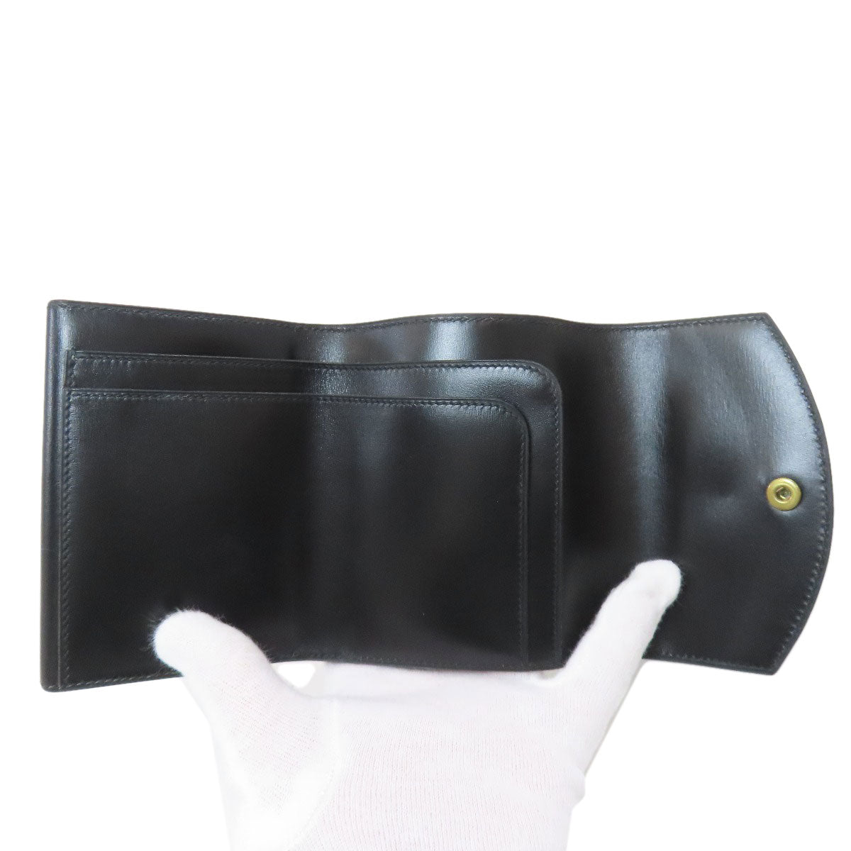 HERMES Tri-fold Compact Wallet GoldHardware Bifold Wallet with Coin Pocket Box calf Ladies [Used]