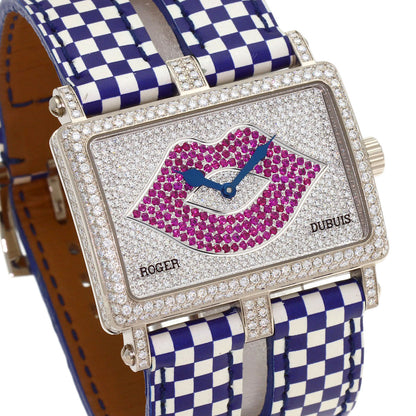 ROGER DUBUIS Too Much Lip Pave Diamond Watches K18 White Gold/Leather Boys