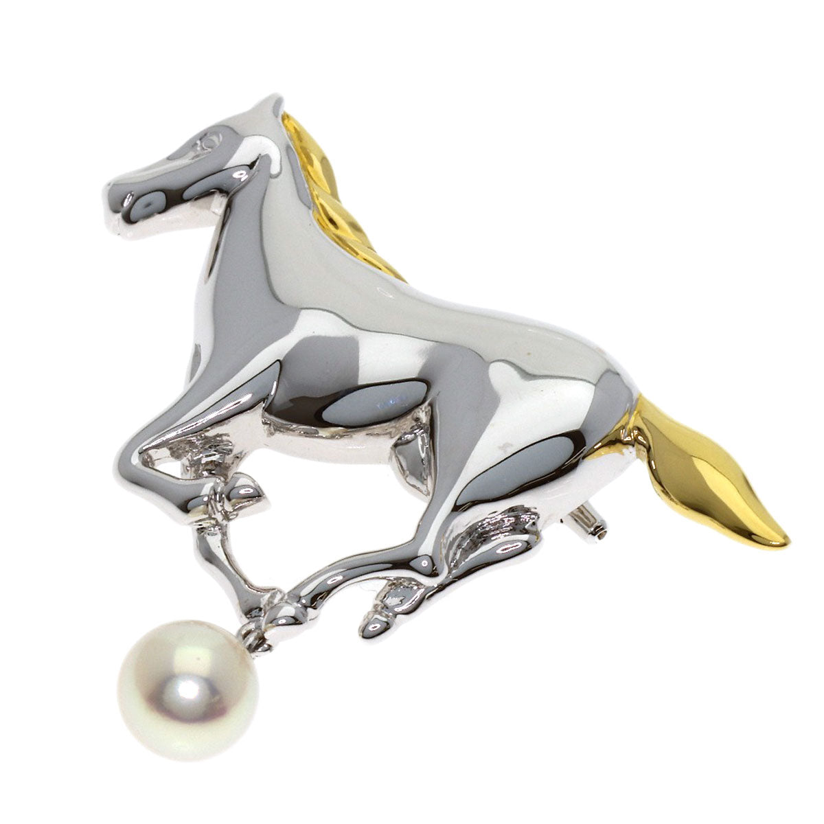 MIKIMOTO Pearl Pearl Horse Motif Brooch Silver Ladies [Used]