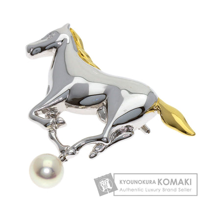 MIKIMOTO Pearl Pearl Horse Motif Brooch Silver Ladies [Used]
