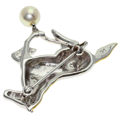 MIKIMOTO Pearl Pearl Horse Motif Brooch Silver Ladies [Used]