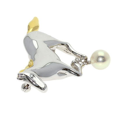 MIKIMOTO Pearl Pearl Horse Motif Brooch Silver Ladies [Used]